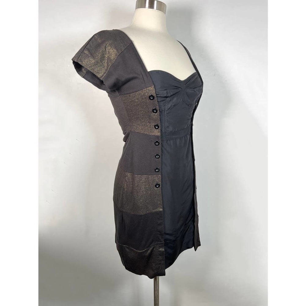 Marc by Marc Jacobs Women's Bustier Dress S Black Gold Striped Button Side EUC! - Picture 4 of 9